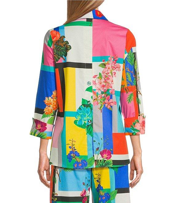 IC Collection Colorblock Floral Print Collar Neck Long Sleeve Blouse Product Image