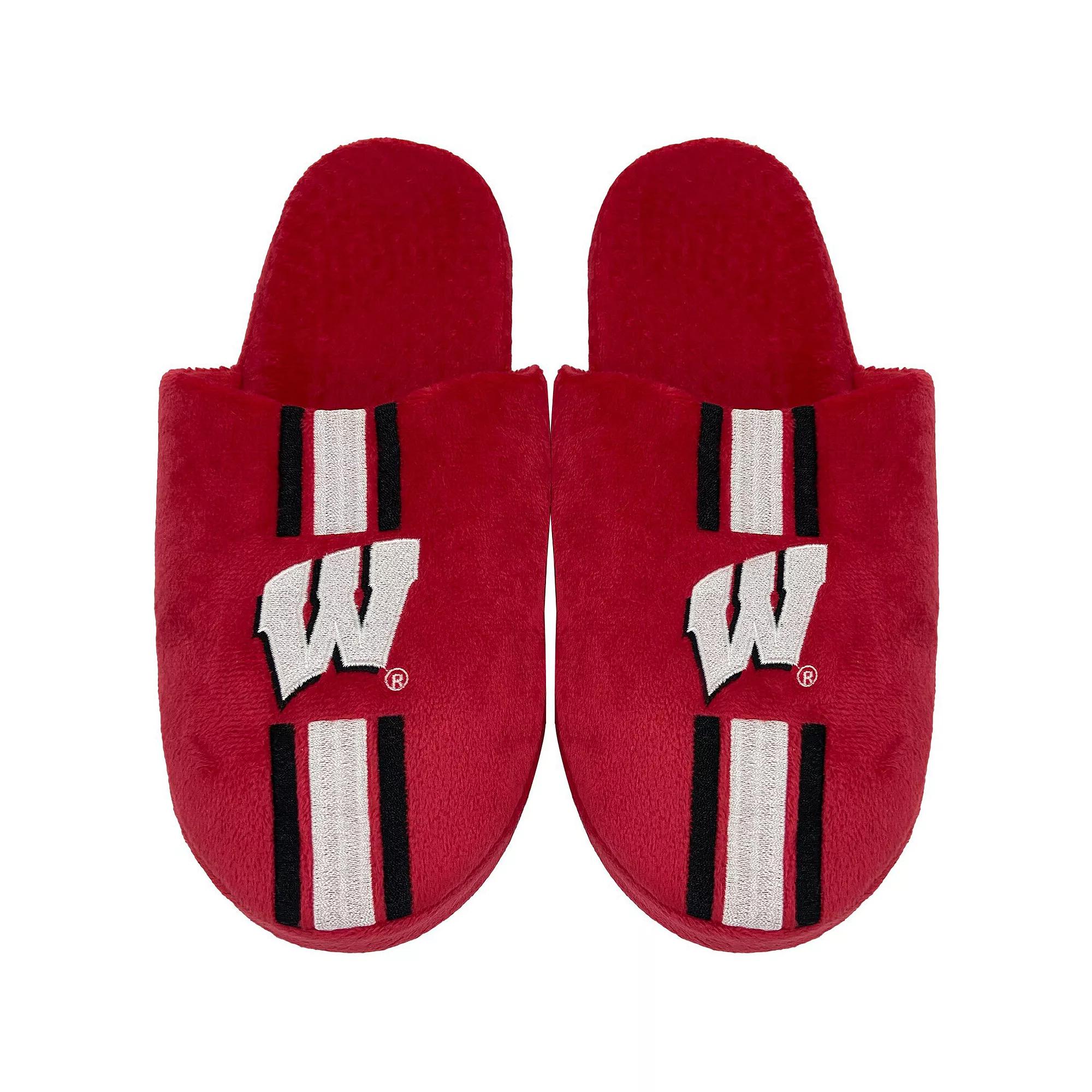 Men's FOCO Wisconsin Badgers Striped Team Slippers, Size: Medium, Red Product Image