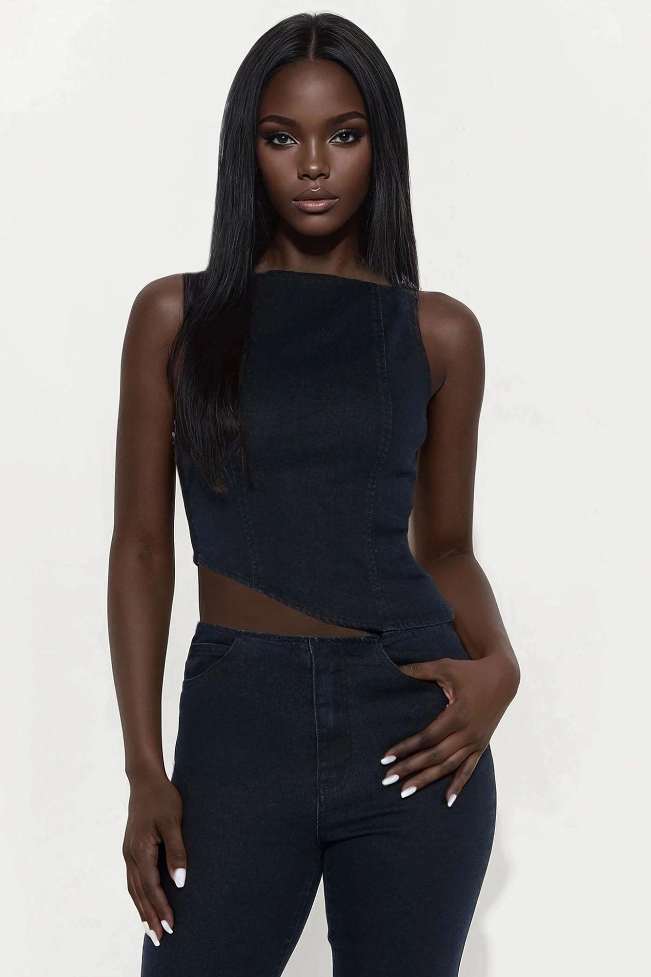 Alana Denim Pant Set - Dark Denim Female Product Image