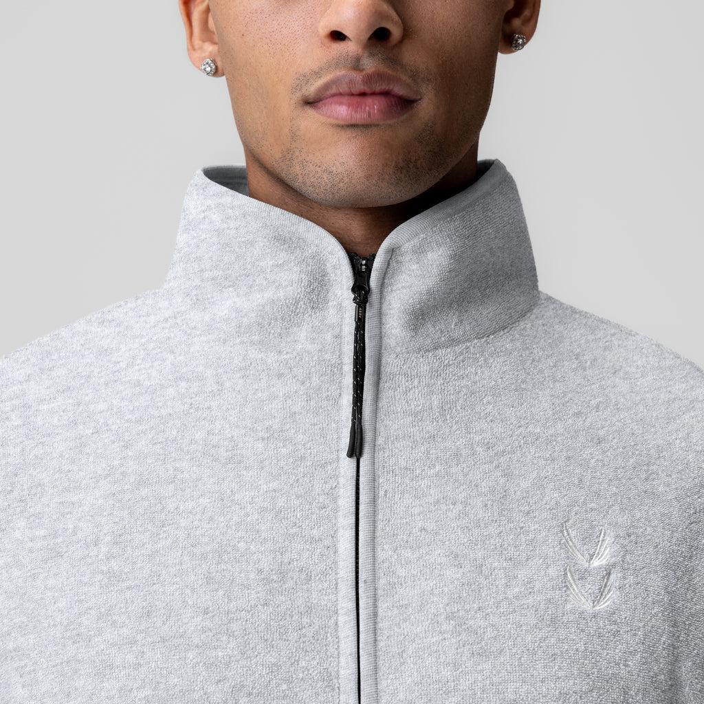 1057. Towel Terry Quarter Zip Oversized Tee - Heather Grey Product Image