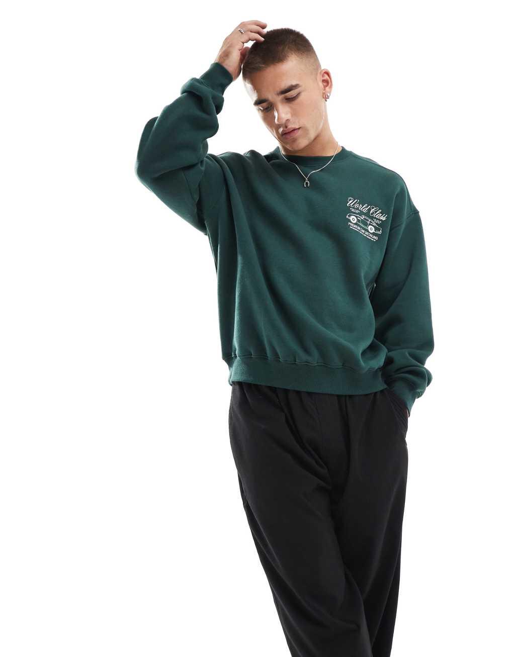 Cotton On boxy fit sweatshirt in green with world class retro graphic Product Image