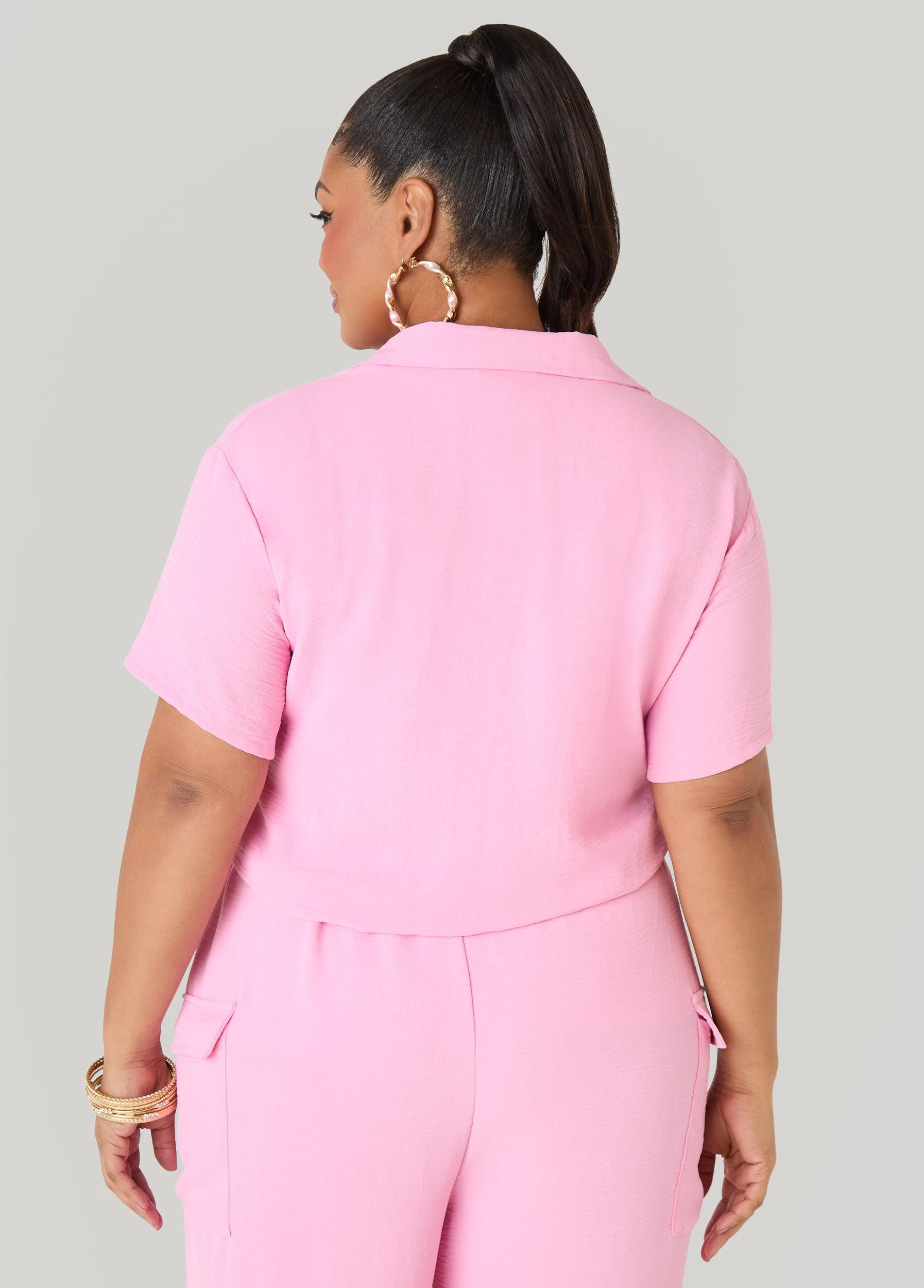 Drawstring Cropped Shirt Product Image