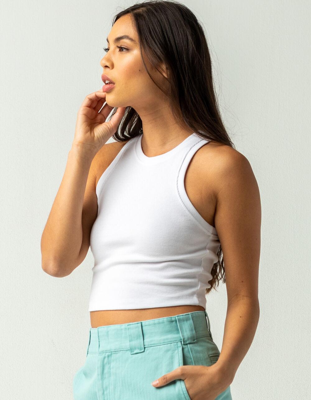 FULL TILT Essentials High Neck Womens Tank Top - WHITE Product Image