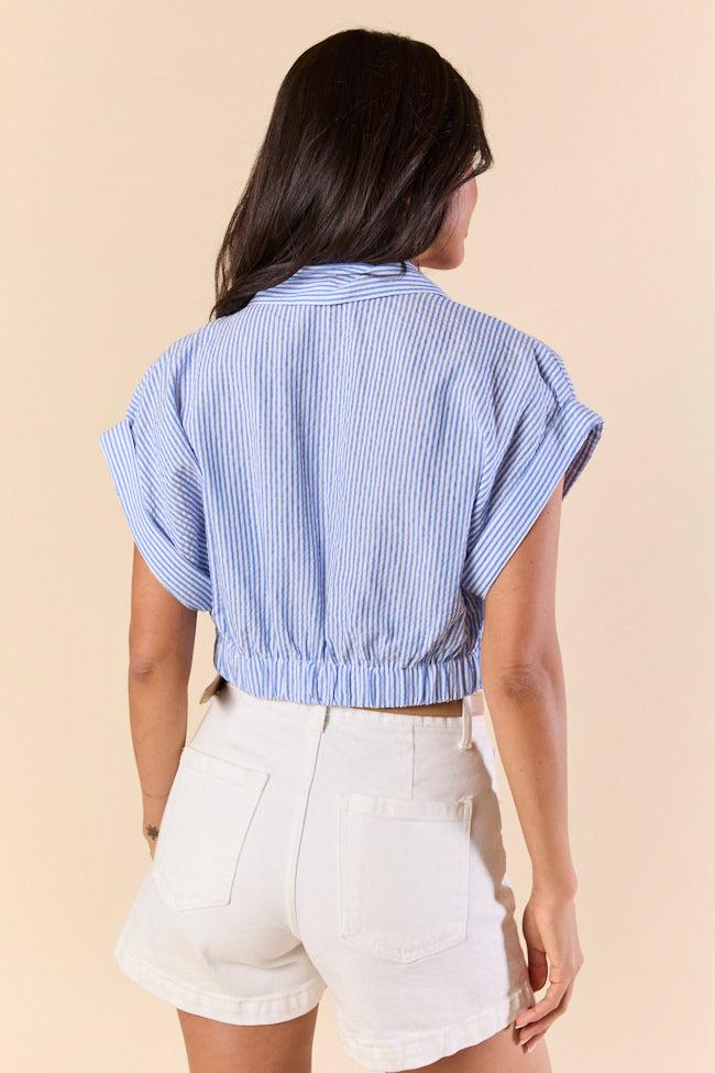 Skyline Blue Collar Cropped Striped Top FINAL SALE Product Image