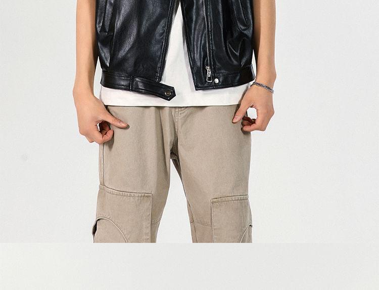 Plain Faux Leather Zip Biker Vest Product Image