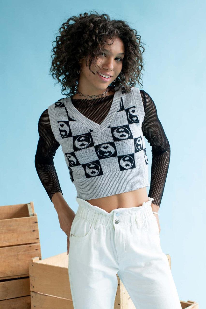Checkered Yin Yang Sweater Vest Product Image