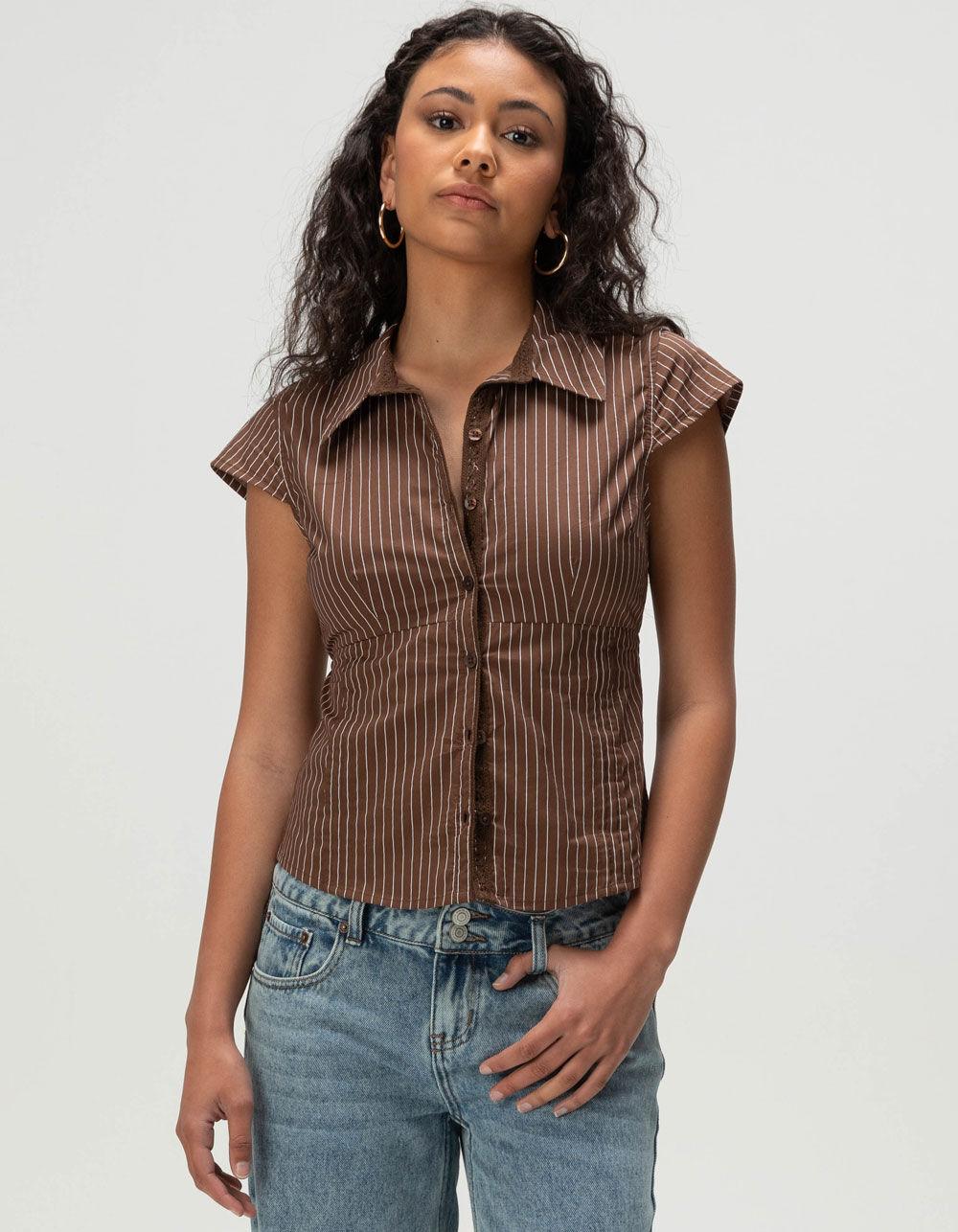 RSQ Womens Button Up Shirt - BROWN Product Image