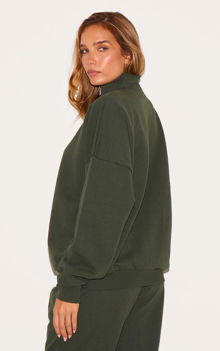 Khaki Premium High Neck Quarter Zip Oversized Sweatshirt Product Image