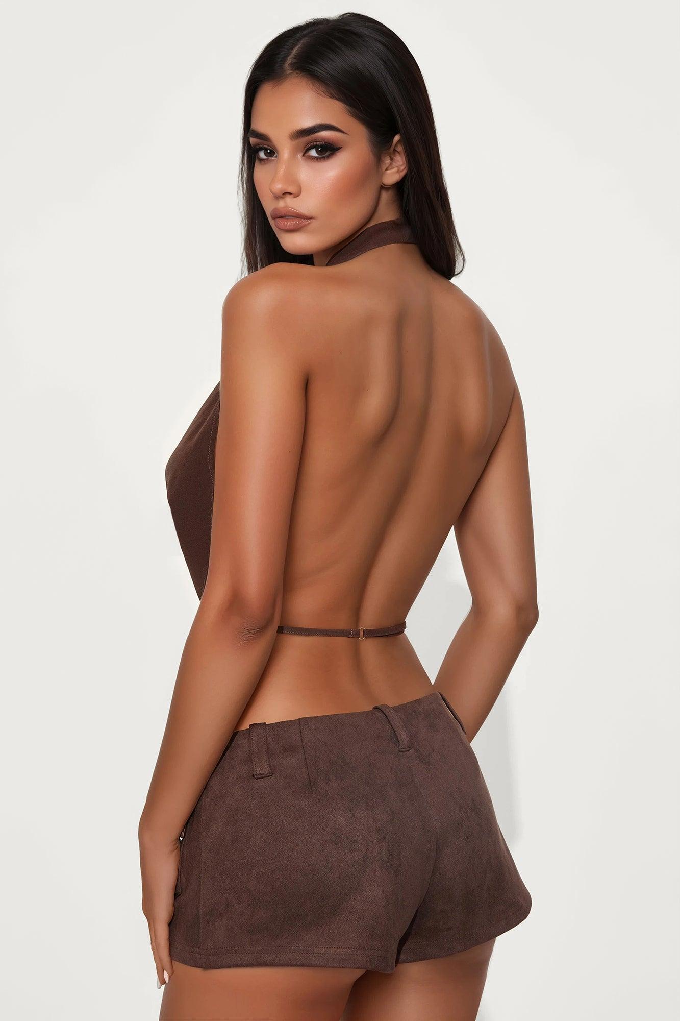 Fancy You Cowl Neck Halter Top - Chocolate Female Product Image