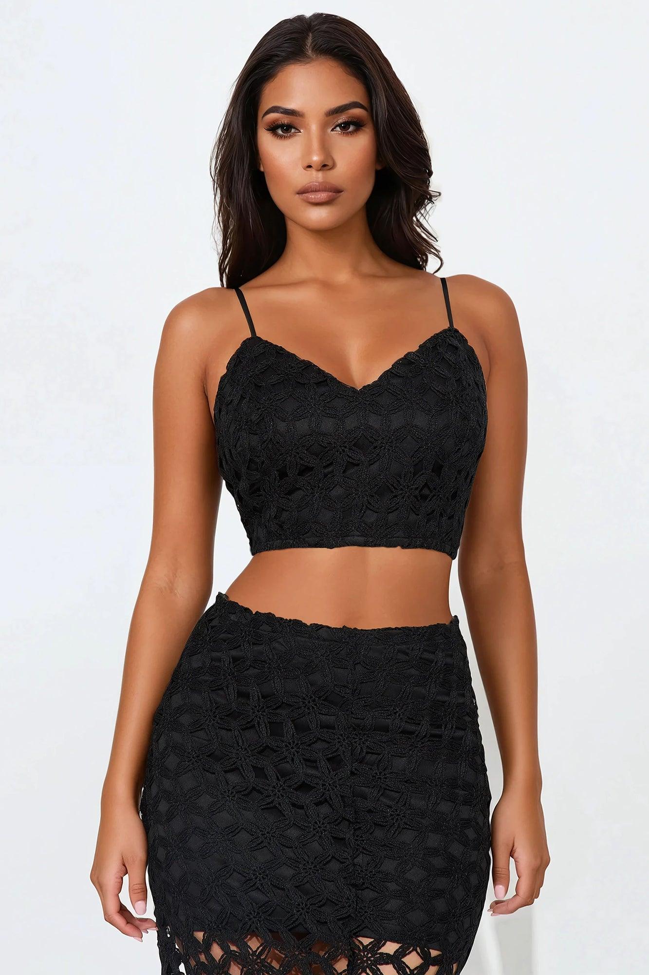 Carmen Crochet Maxi Skirt Set - Black Product Image