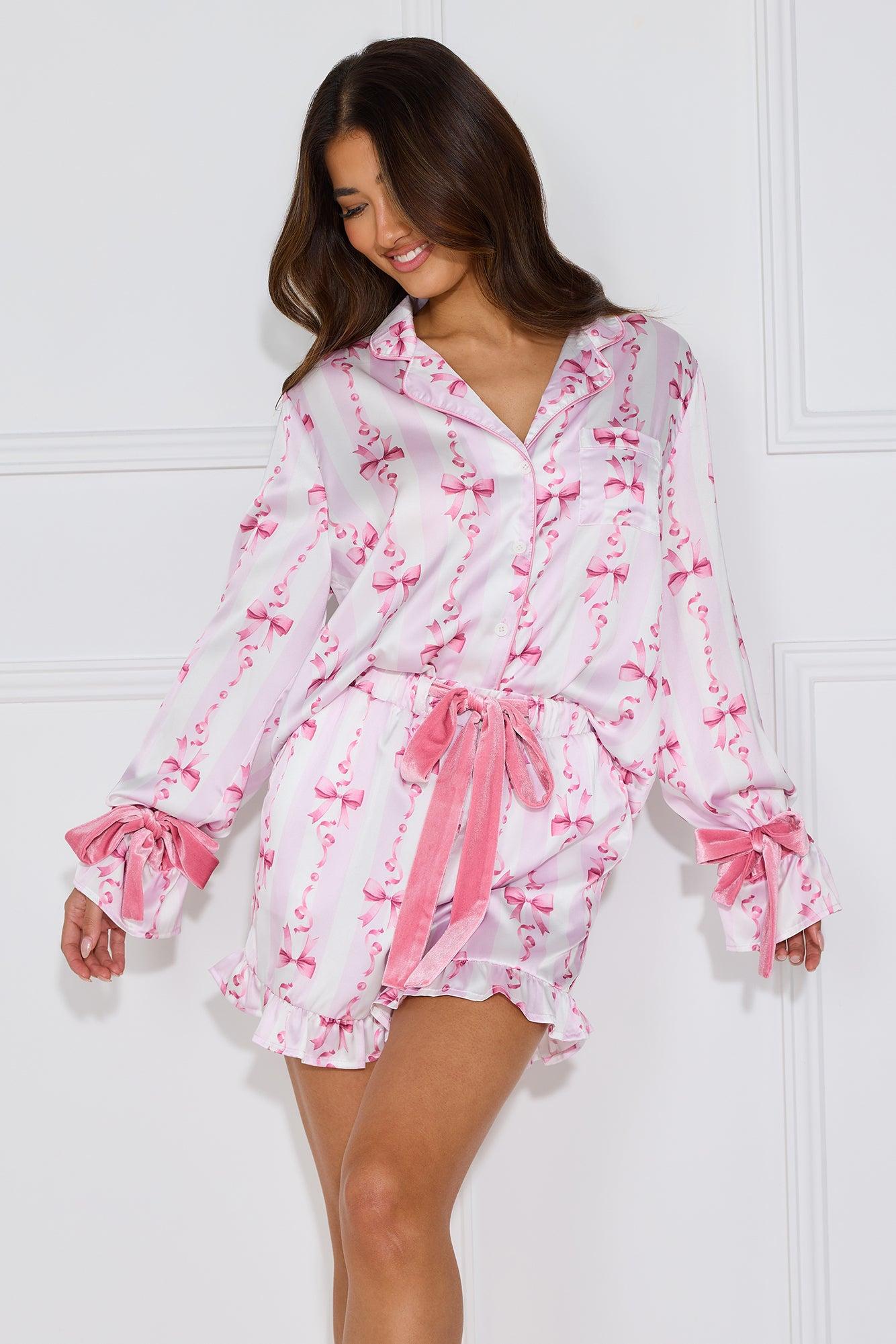 Goodnight Kisses Satin Pyjama Shorts Pink Product Image