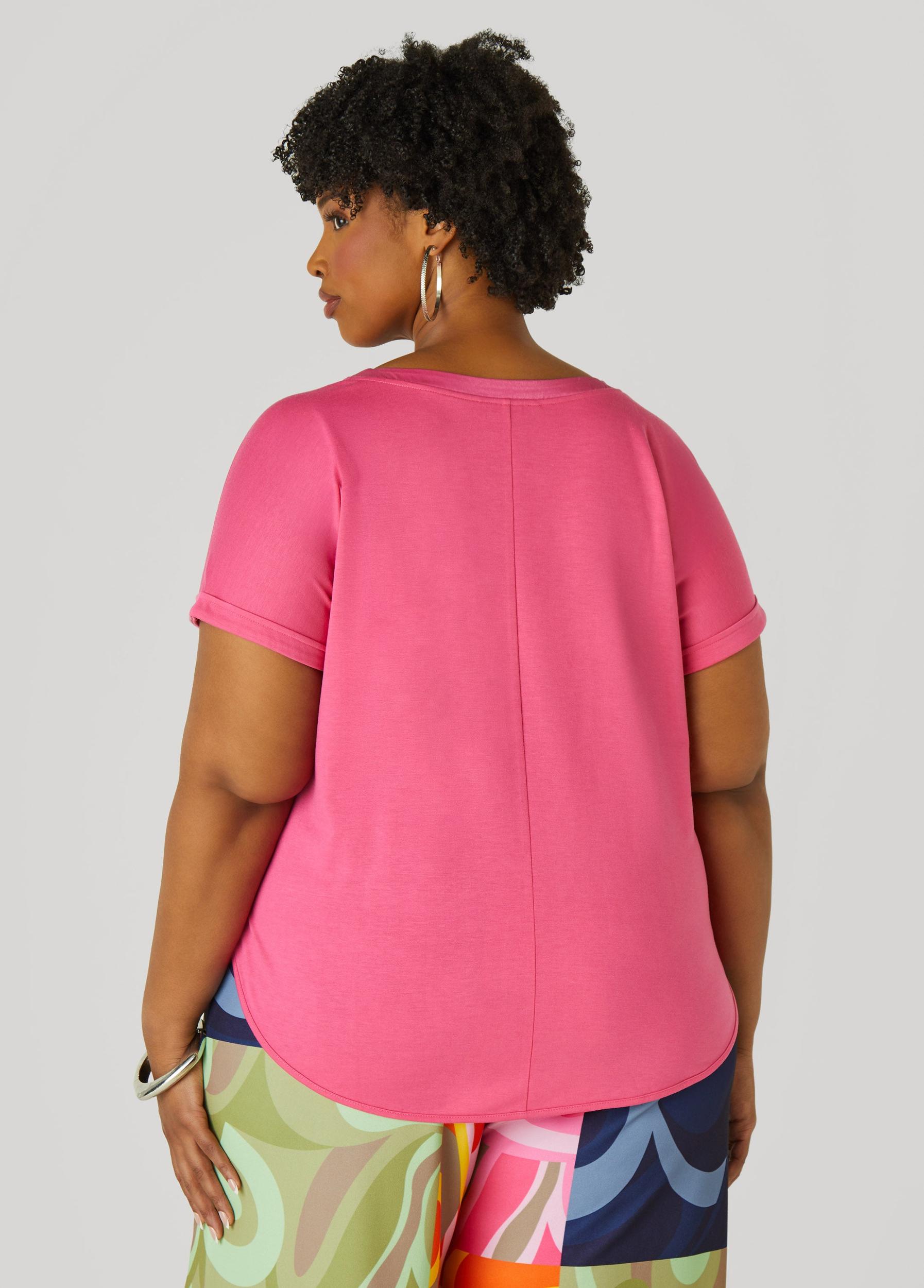 Plus Size Satin Trimmed French Terry Tee Ashley Stewart Product Image