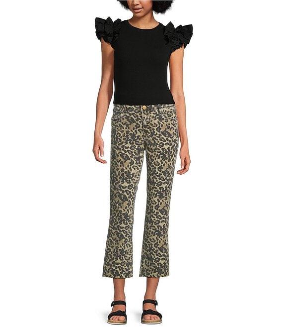 KUT from the Kloth Kelsey Leopard Print High Rise Ankle Flare Leg Jeans Product Image