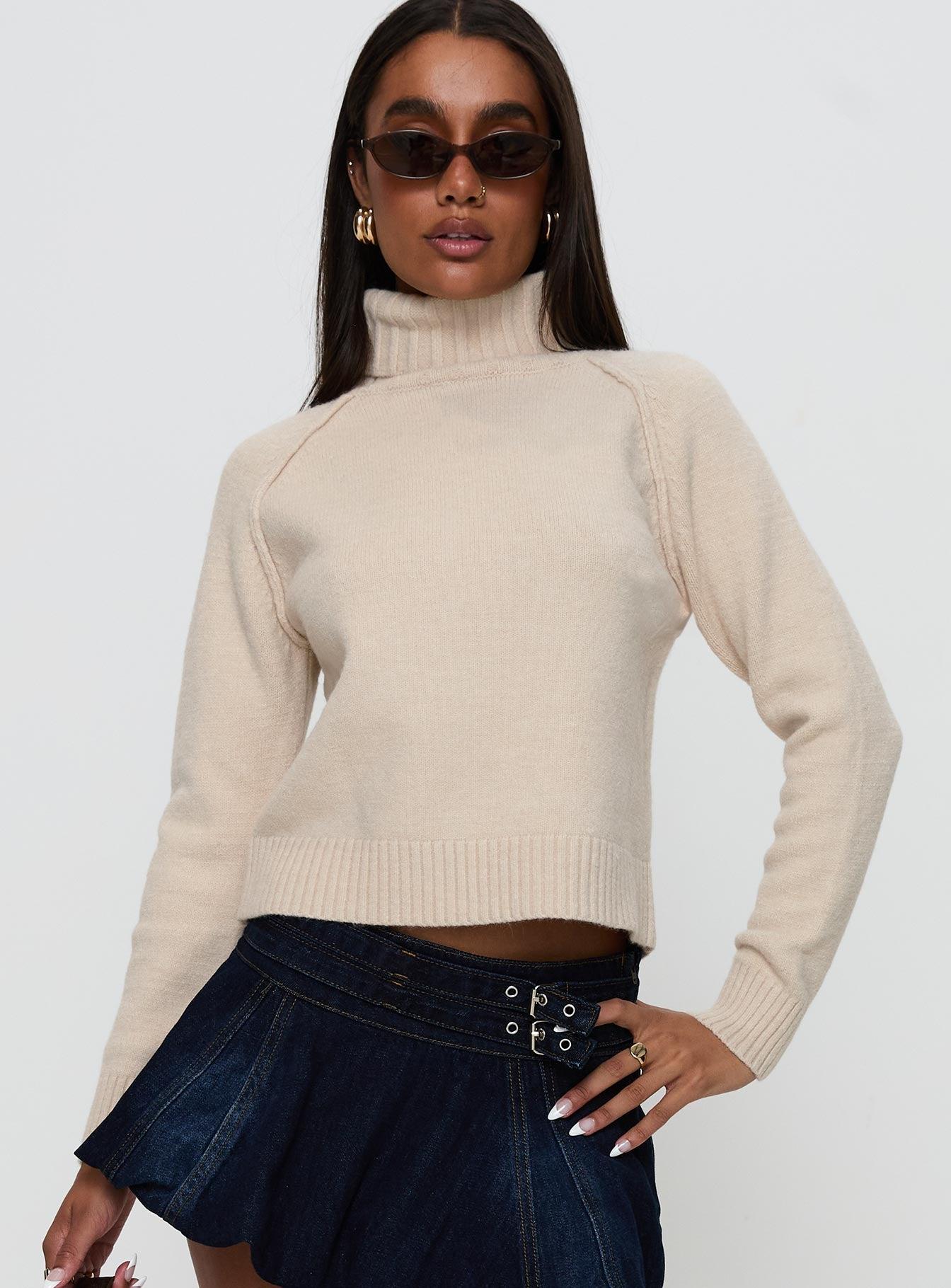 Enrica Funnel Neck Knit Sweater Cream Product Image