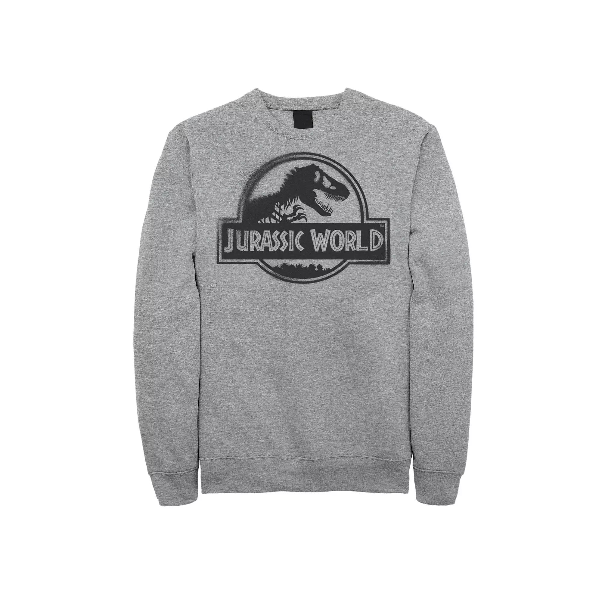 Men's Jurassic World Two Black Spray Paint Logo Sweatshirt, Size: Medium, Athletic Grey Product Image