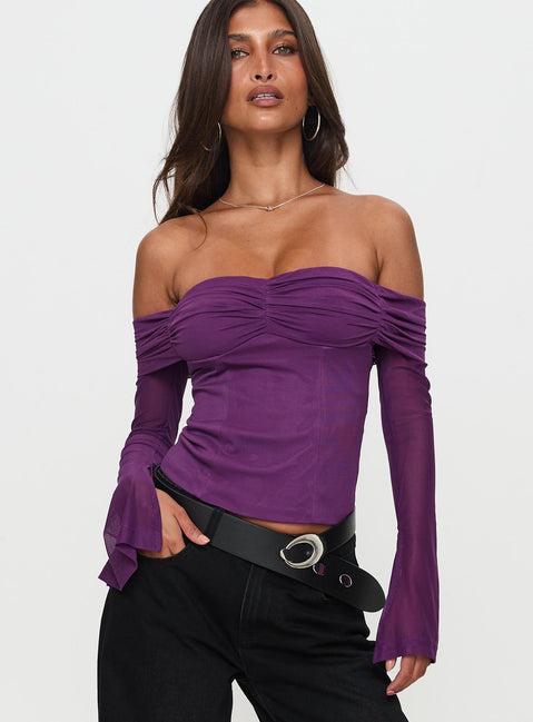Wisterea Off Shoulder Long Sleeve Top Plum Product Image