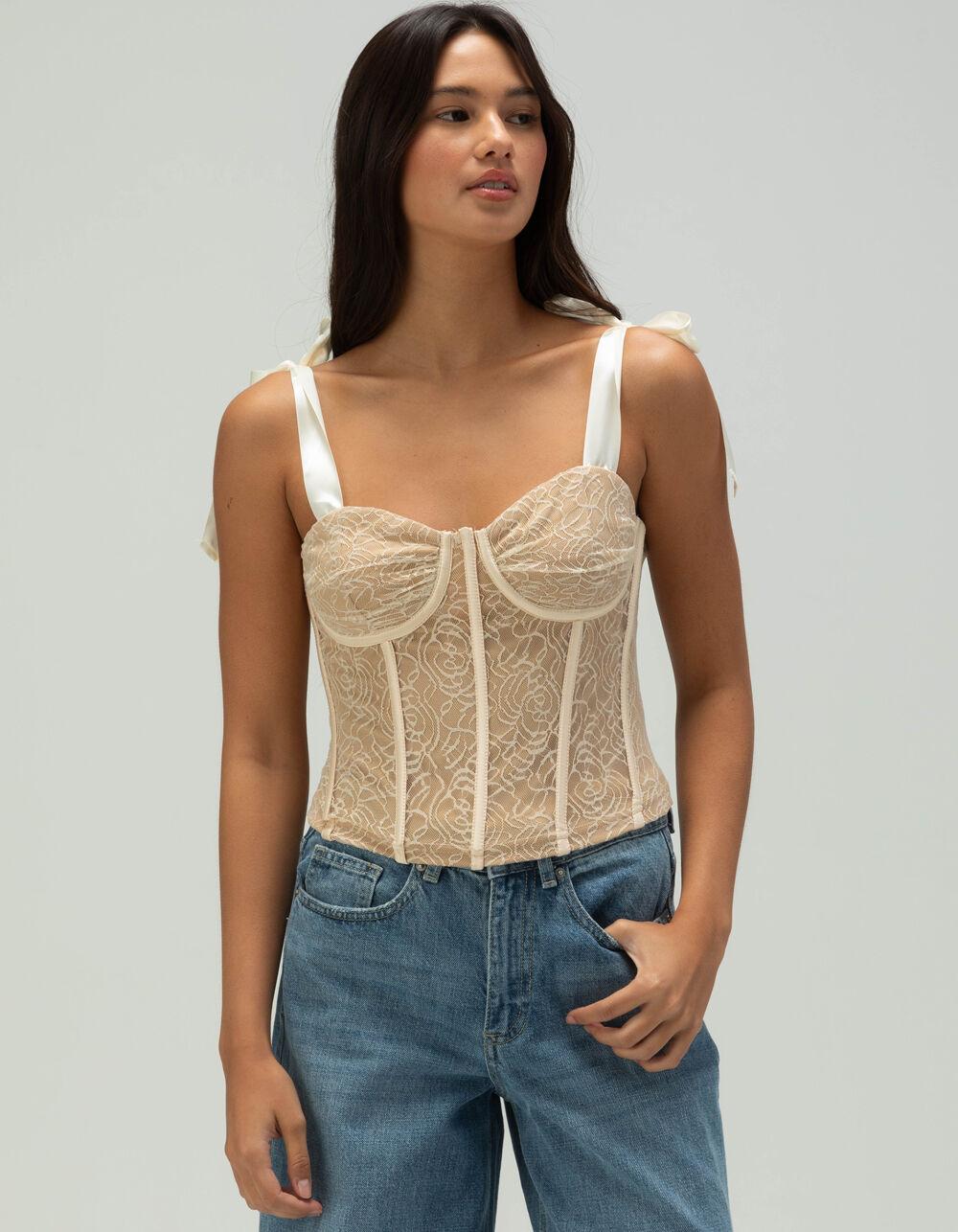 WEST OF MELROSE Womens Lace Corset Top - CREAM Product Image