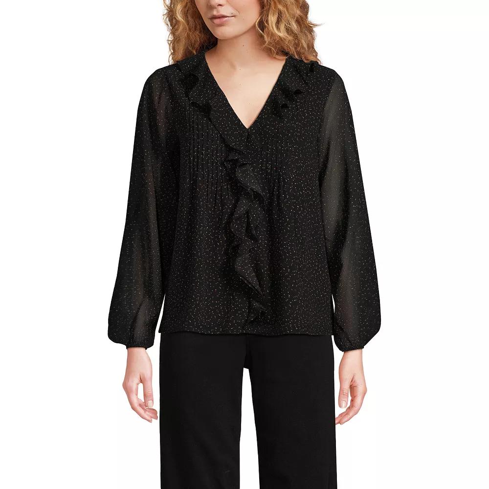 Women's Lands' End Chiffon Ruffle Front Pleated Blouse,  Product Image