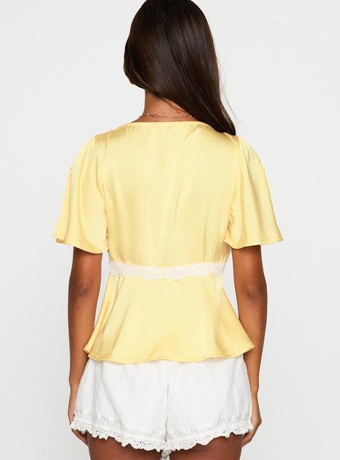 For The Summer Lace Trim Top Yellow Product Image