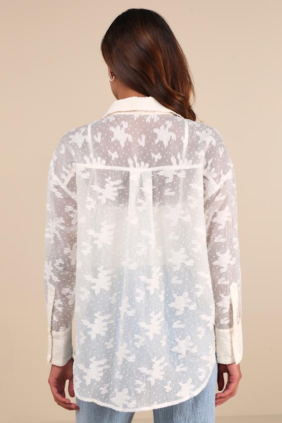Composed Concept Ivory Burnout Clip Dot Oversized Button-Up Top Product Image