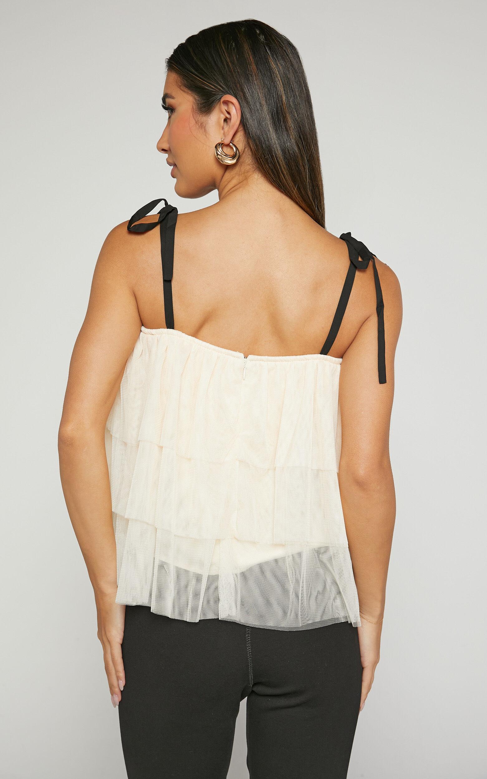 Ollea Top - Tiered Tie Strap Top in Cream Product Image