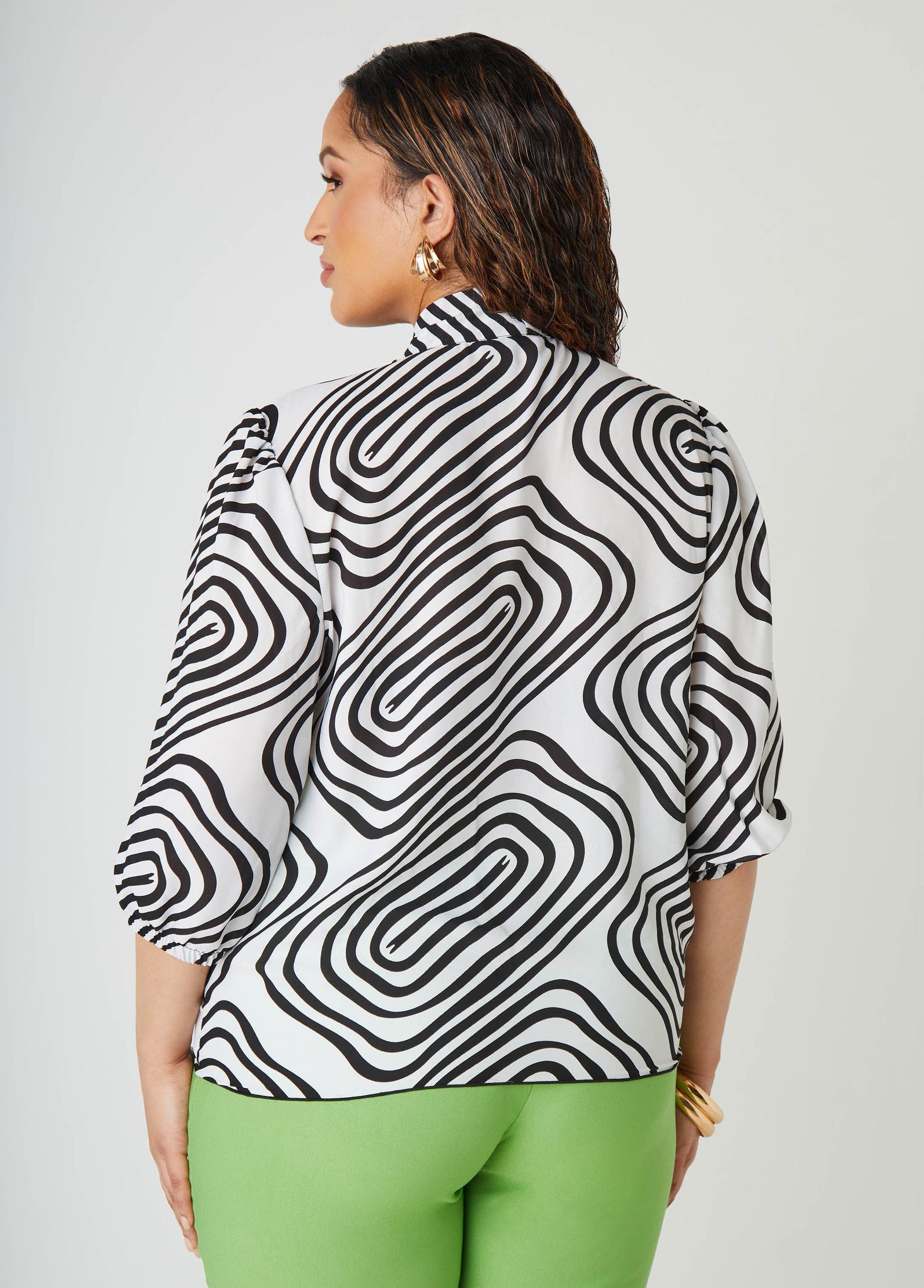 Wavy Print Tie Neck Blouse Product Image