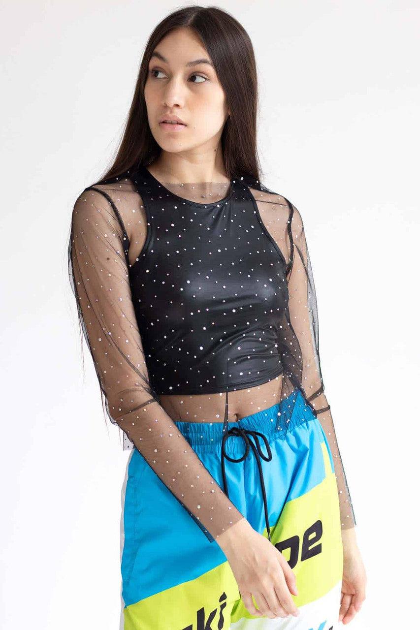 Black Holographic Dots Mesh Long Sleeve Tee Product Image