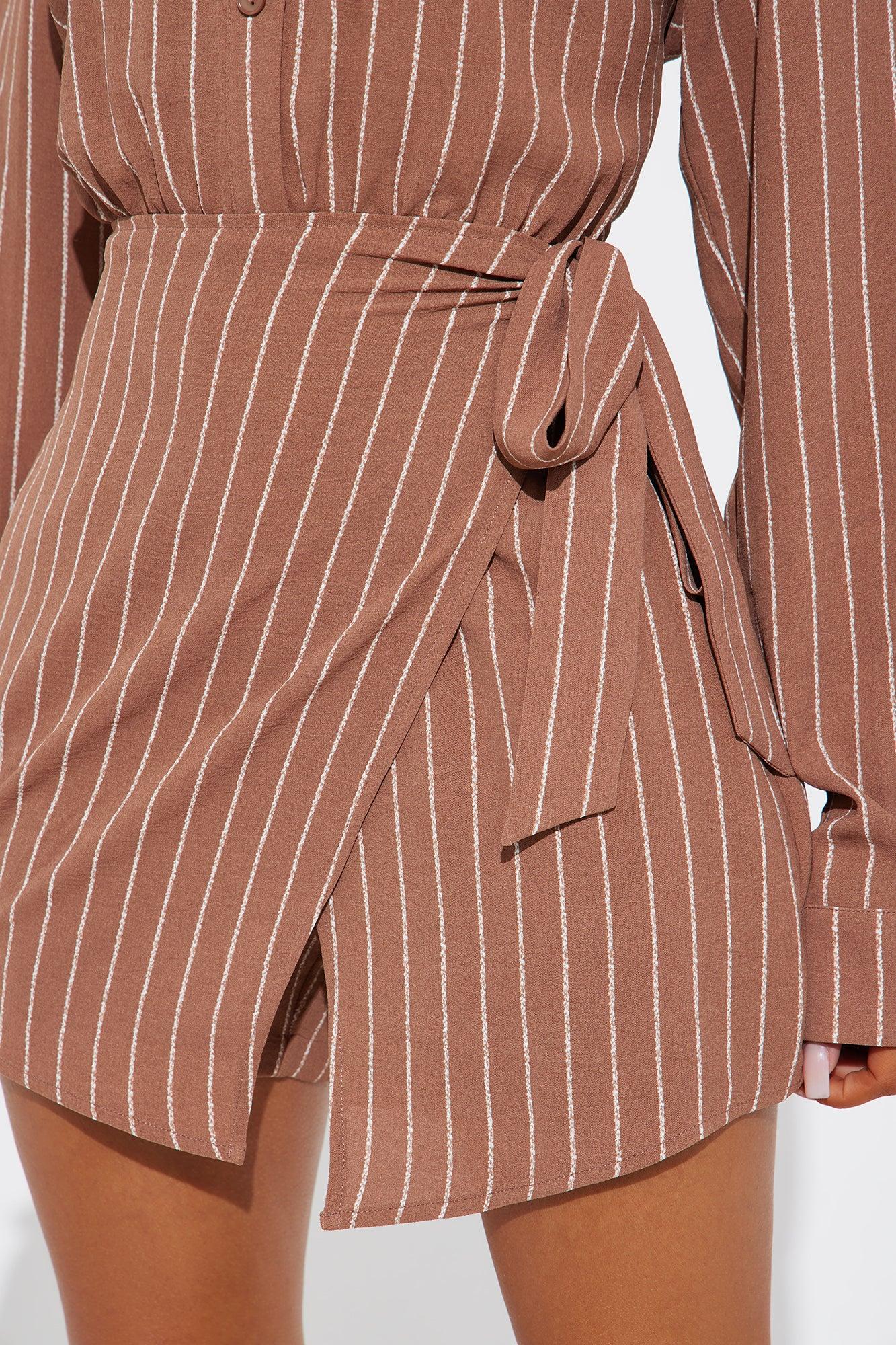 Clock In Pinstripe Romper - Brown Product Image