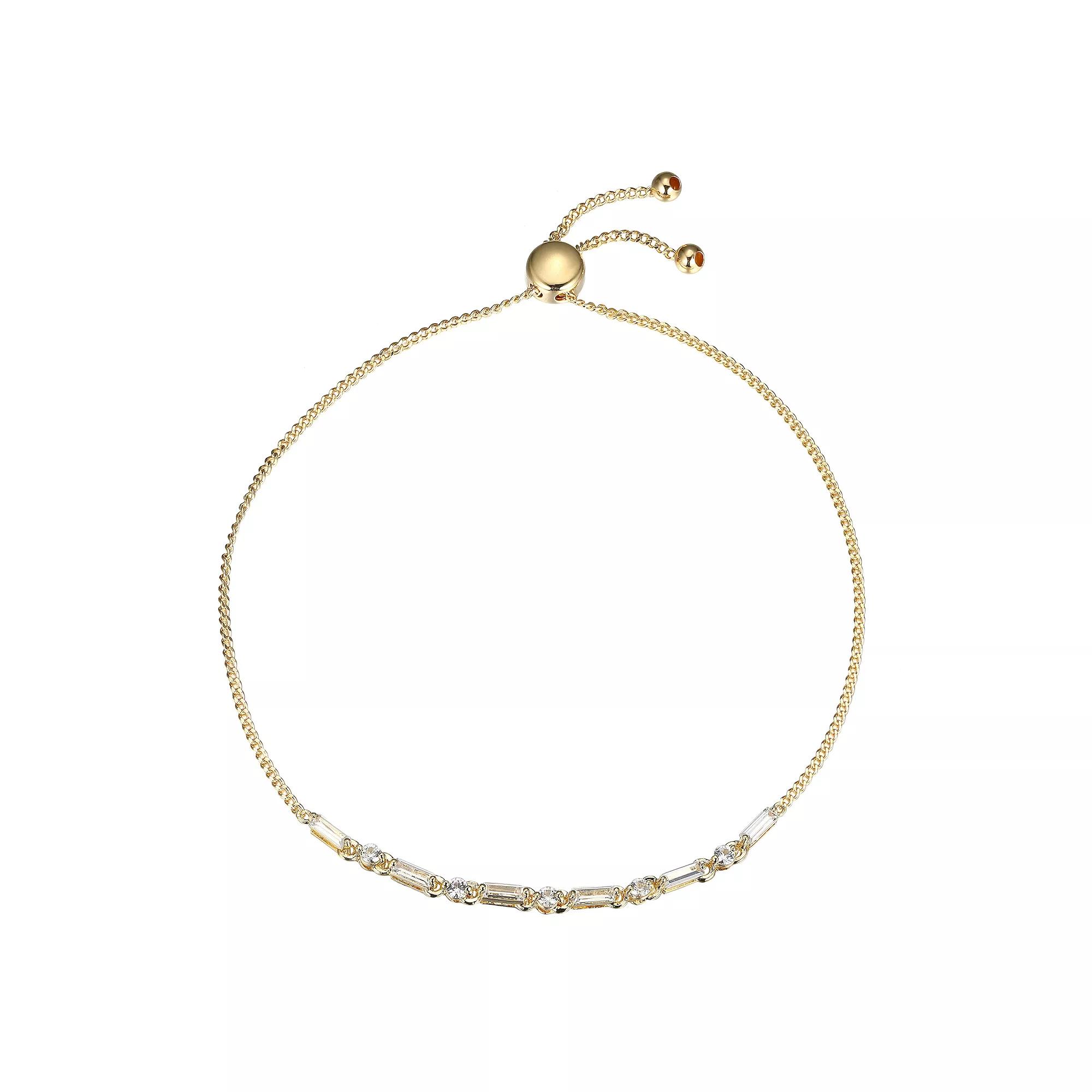 18k Gold Plated Sterling Silver Lab-Created White Sapphire Adjustable Bracelet, Women's, Size: 9", Gold Tone Product Image
