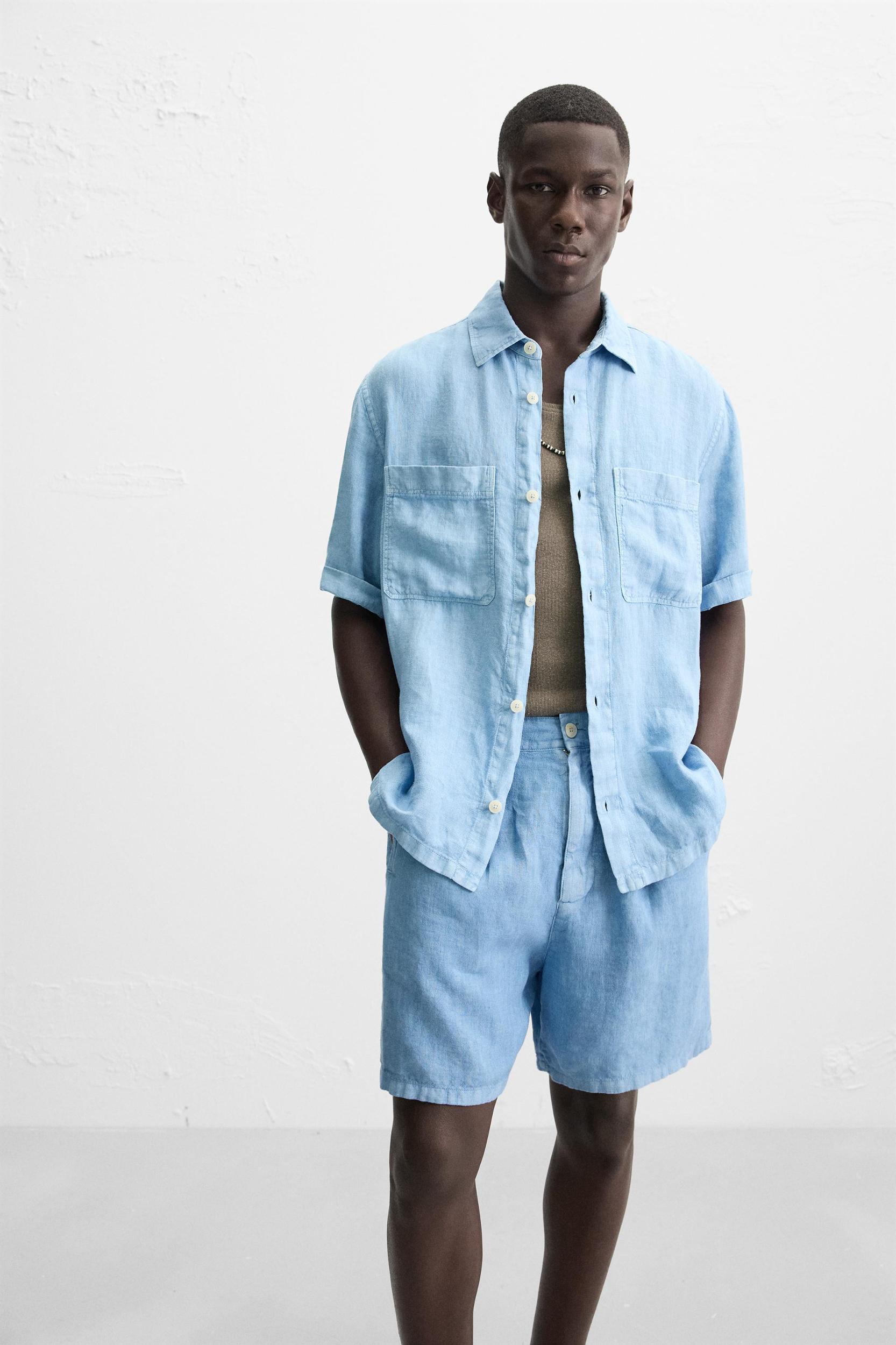 100% LINEN WASHED BERMUDA SHORTS Product Image