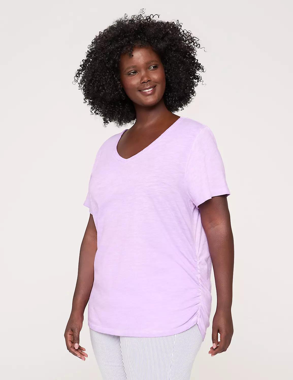 Short-Sleeve V-Neck Side-Ruched Tee Product Image