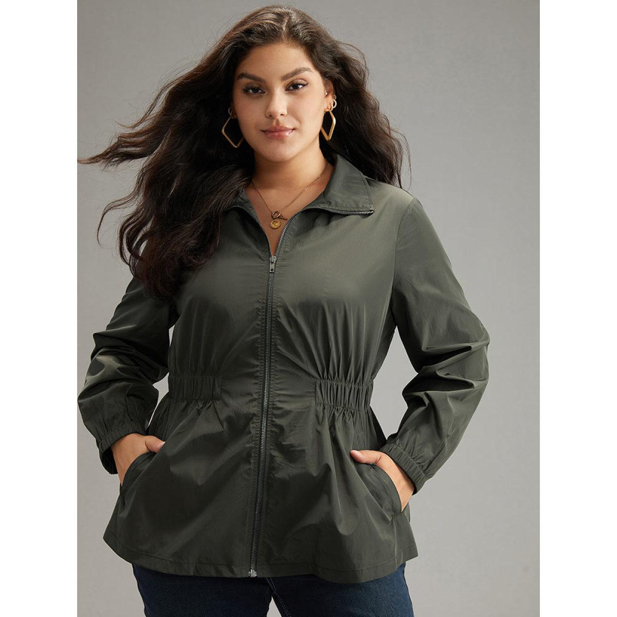 Plus Size Wind-Resistant Waistline Inside Zipper Fly Windbreaker Women DimGray Elastic cuffs Pocket Everyday Jackets BloomChic 18-20/2X Product Image