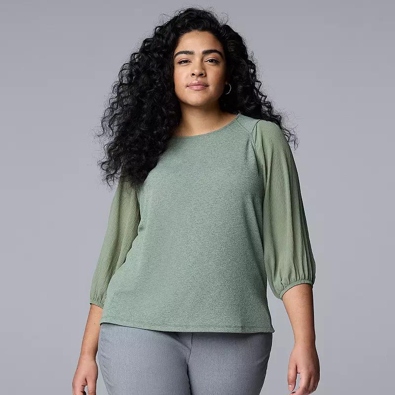 Plus Size Simply Vera Vera Wang Mixed Media 3/4-Sleeve Top, Womens Product Image