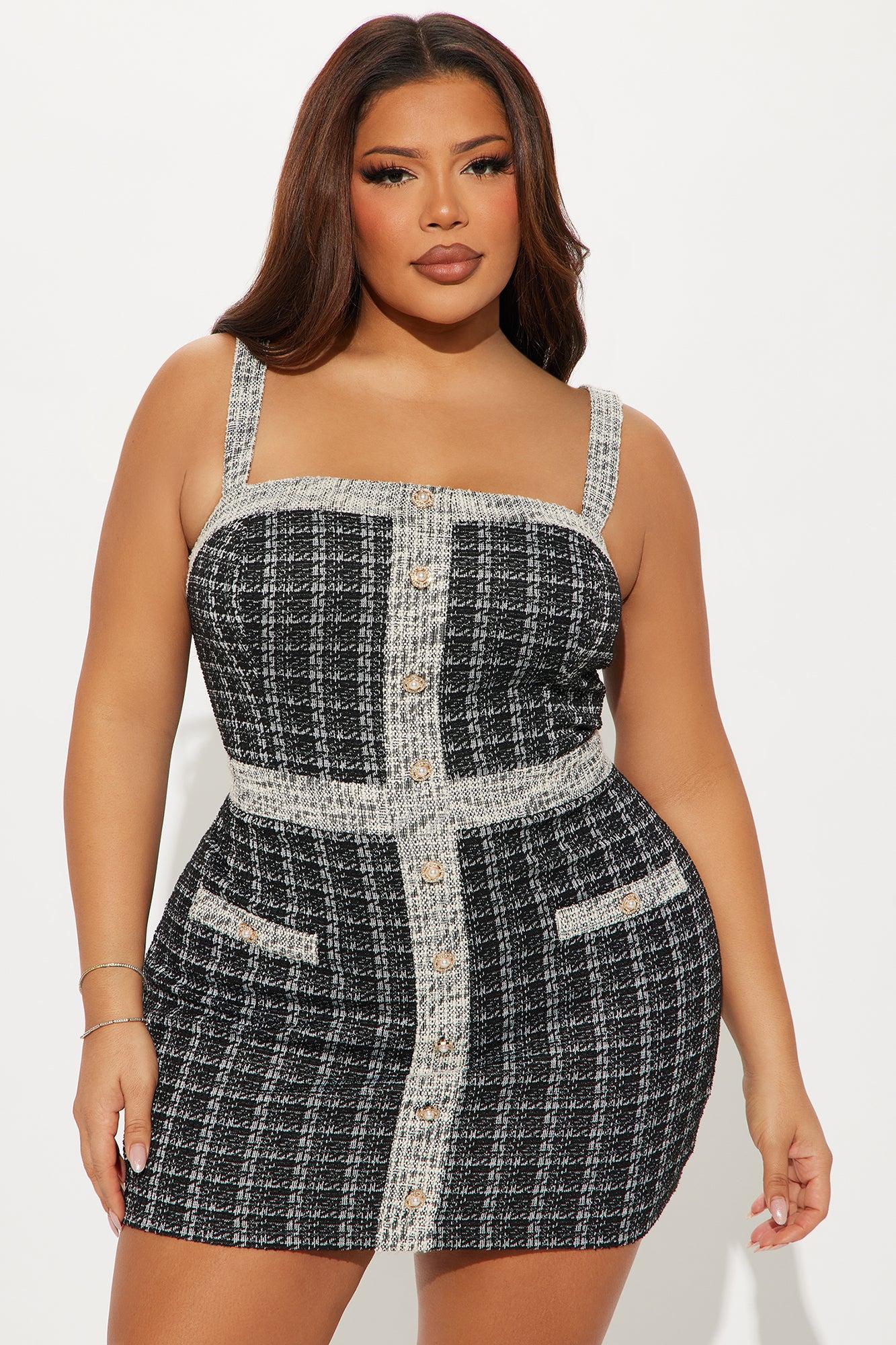 Elle Stretch Tweed Micro Mini Dress - Black Product Image