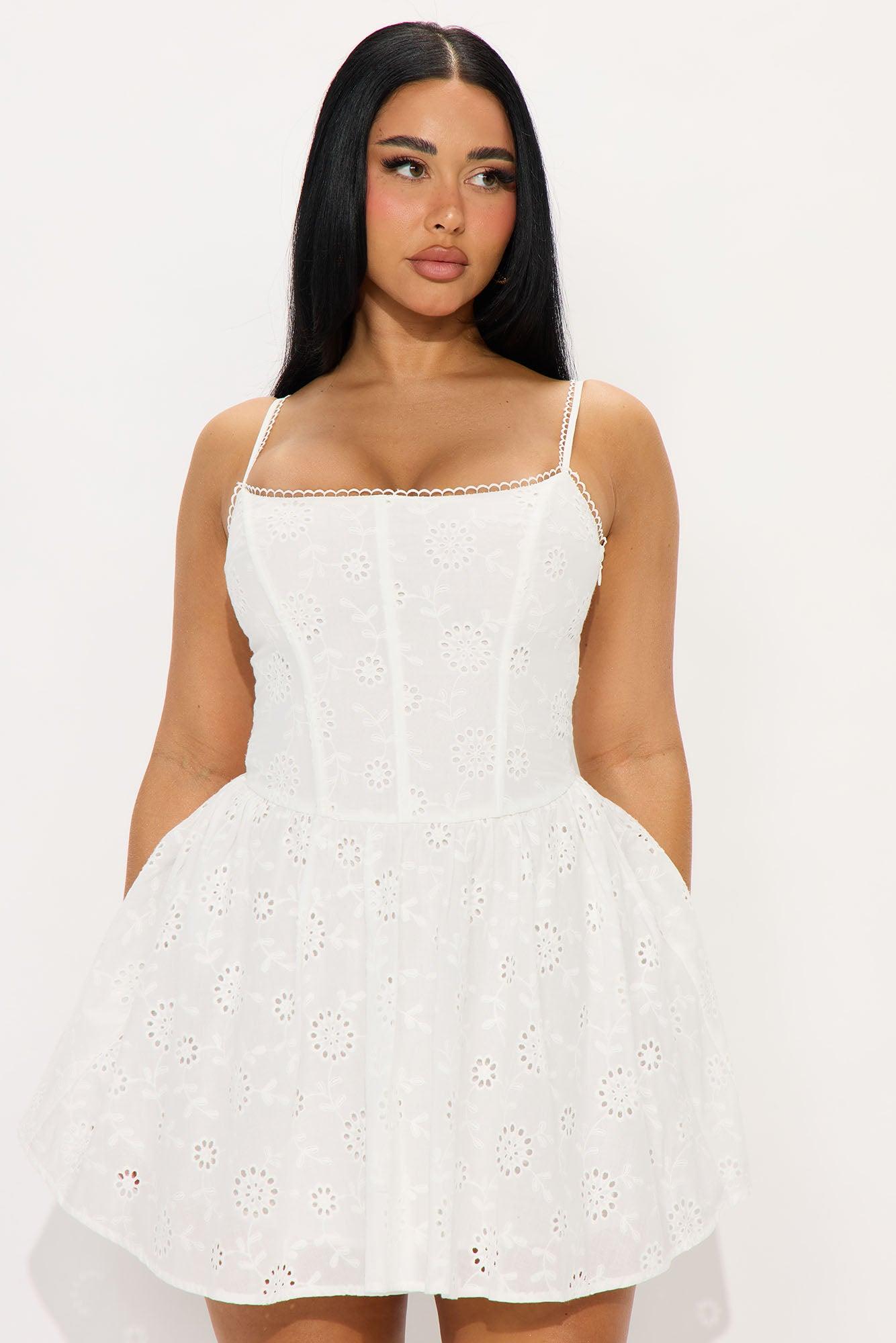 Ellani Eyelet Corset Mini Dress - White Product Image