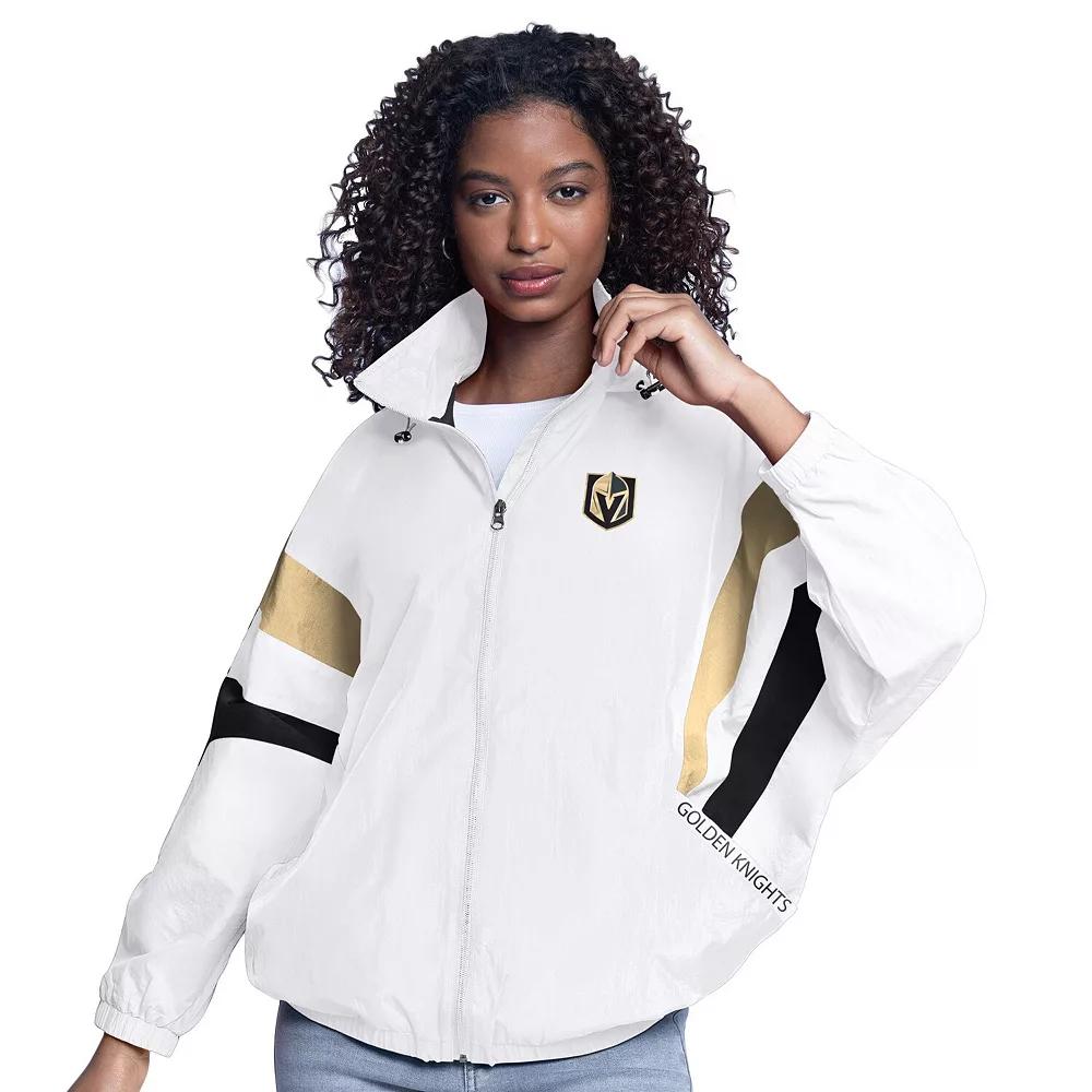 Women's G-III Sports by Carl Banks  White Vegas Golden Knights Game News Oversized Full-Zip Hoodie Jacket, Size: Small, Lvk White Product Image