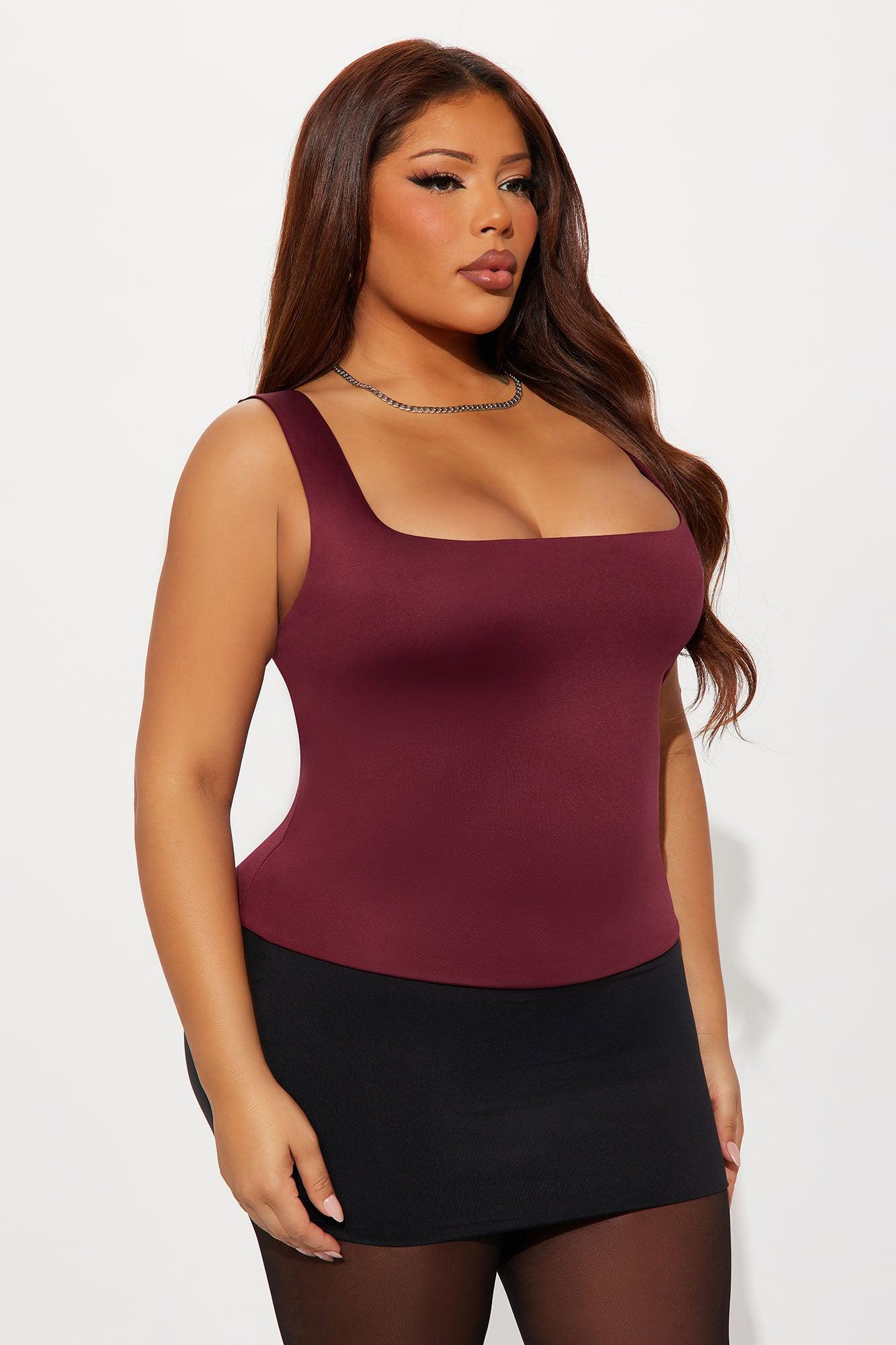 Contour Double Lined Square Neck Tank Top - Wine Female Product Image