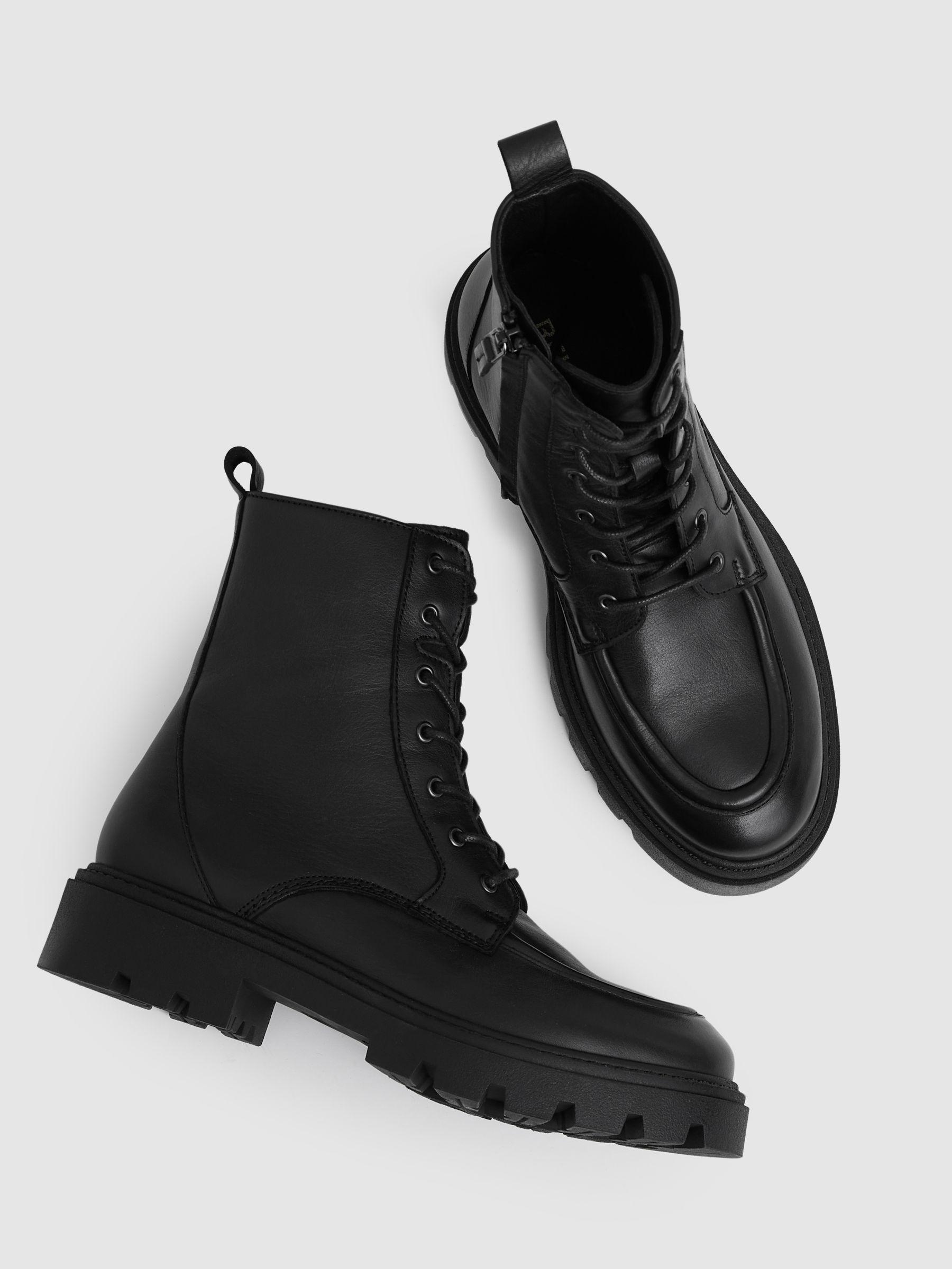 Leather Lace-Up Boots in Black Product Image