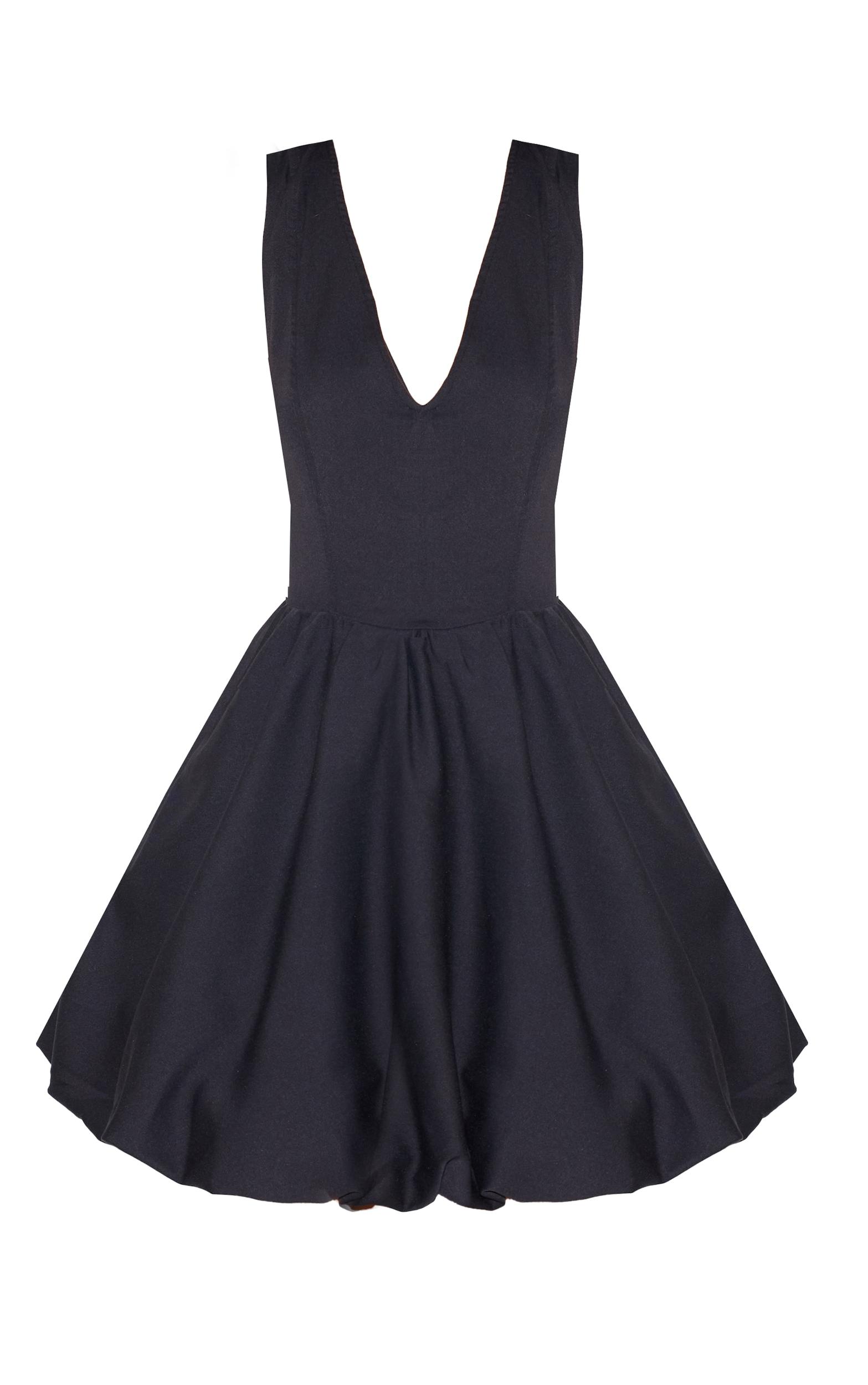 Black Tailored V Neck Puffball Mini Dress Product Image