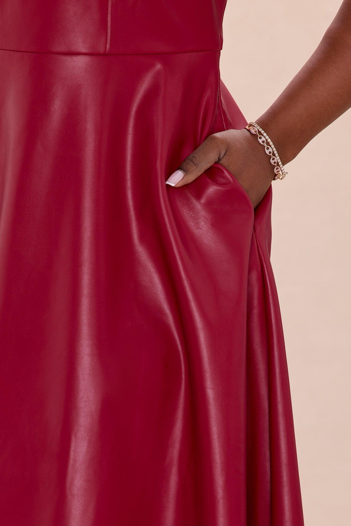 Jaclyn Faux Leather Midi Dress - Burgundy Female Product Image