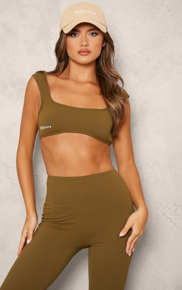 PLT SPORT Moss Green Sculpt Open Back Underbust Sports Bra Product Image