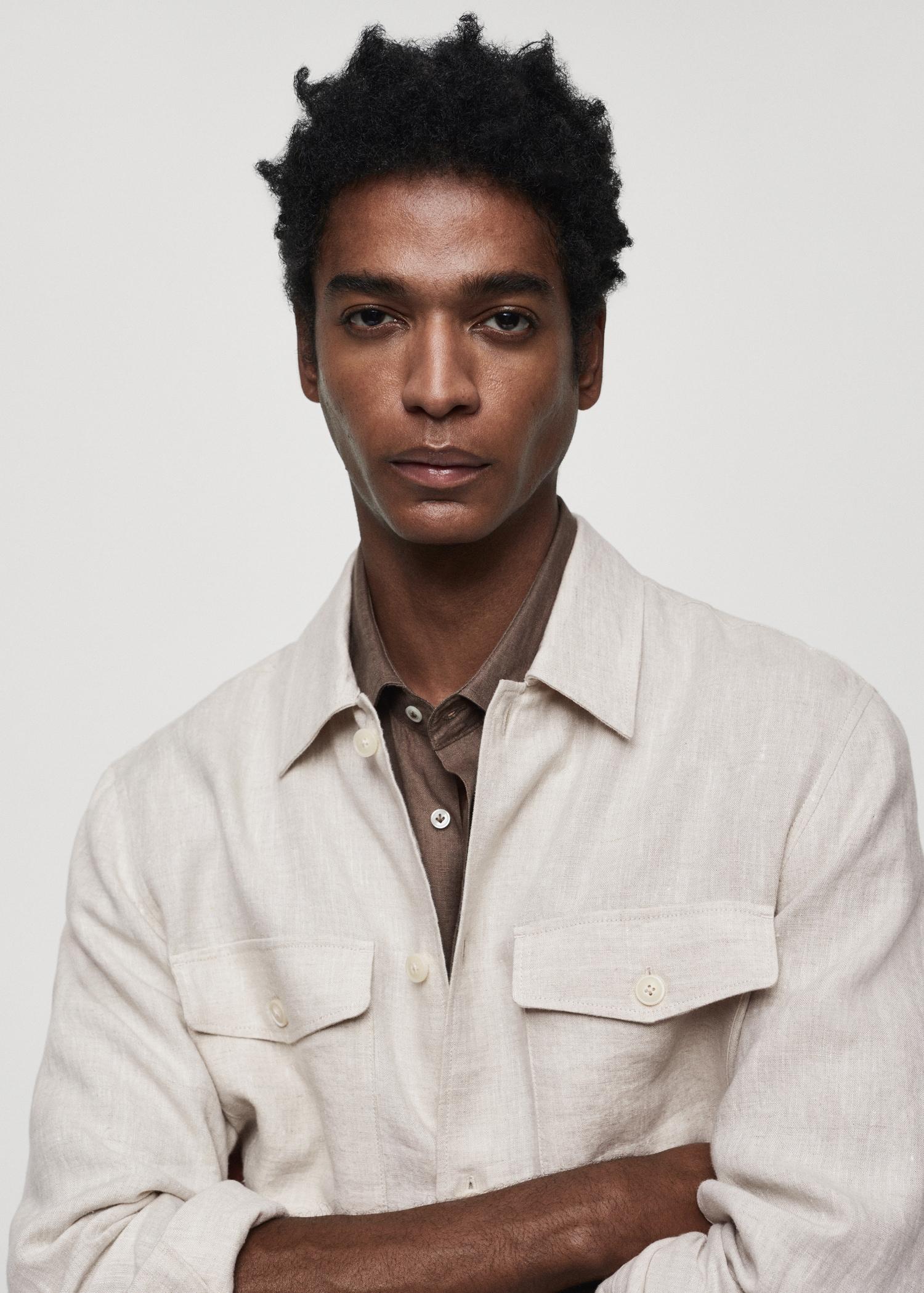 100% linen overshirt with pockets - Men | MANGO USA Product Image