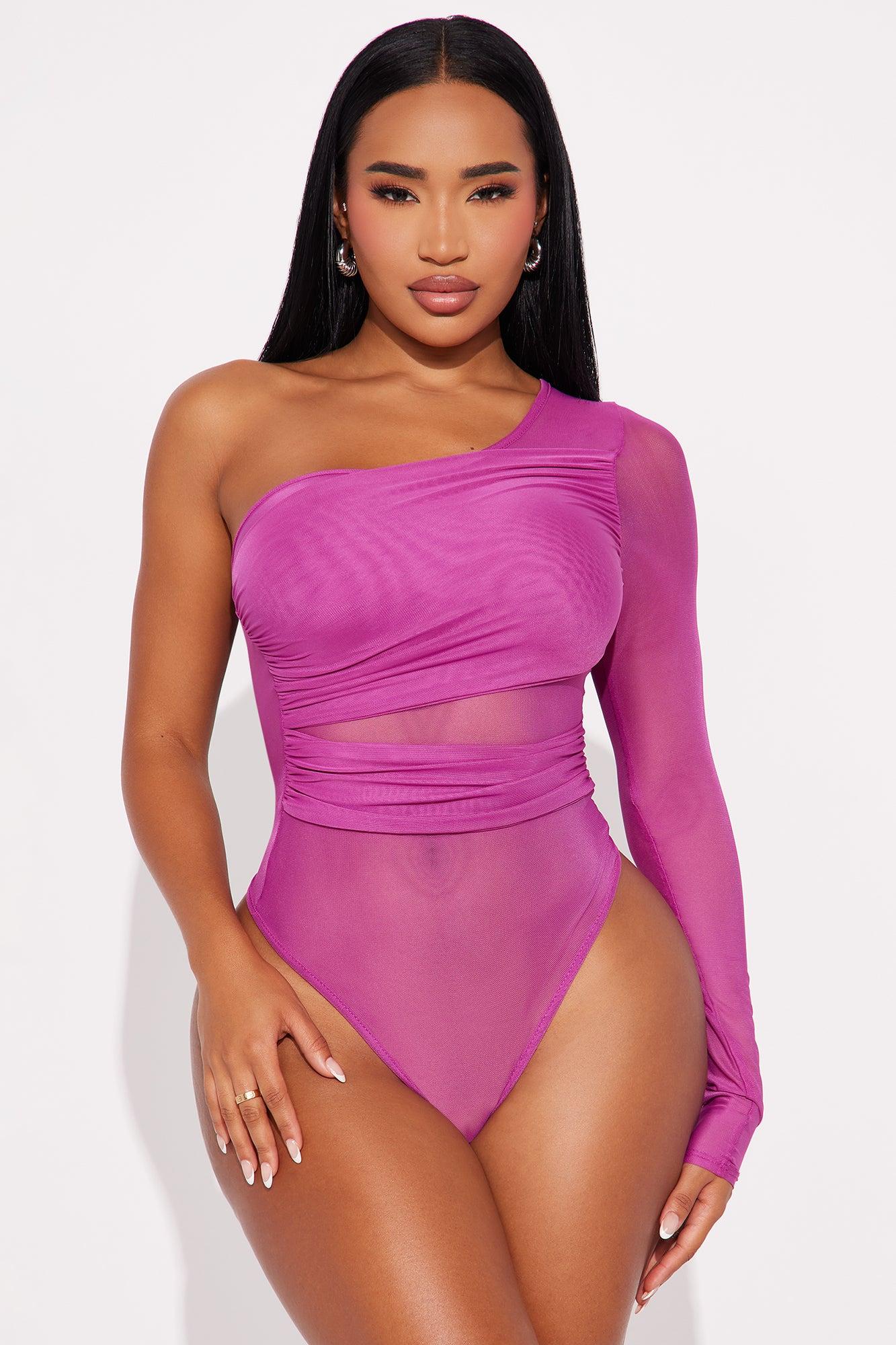 Naiara One Shoulder Mesh Bodysuit - Plum Female Product Image