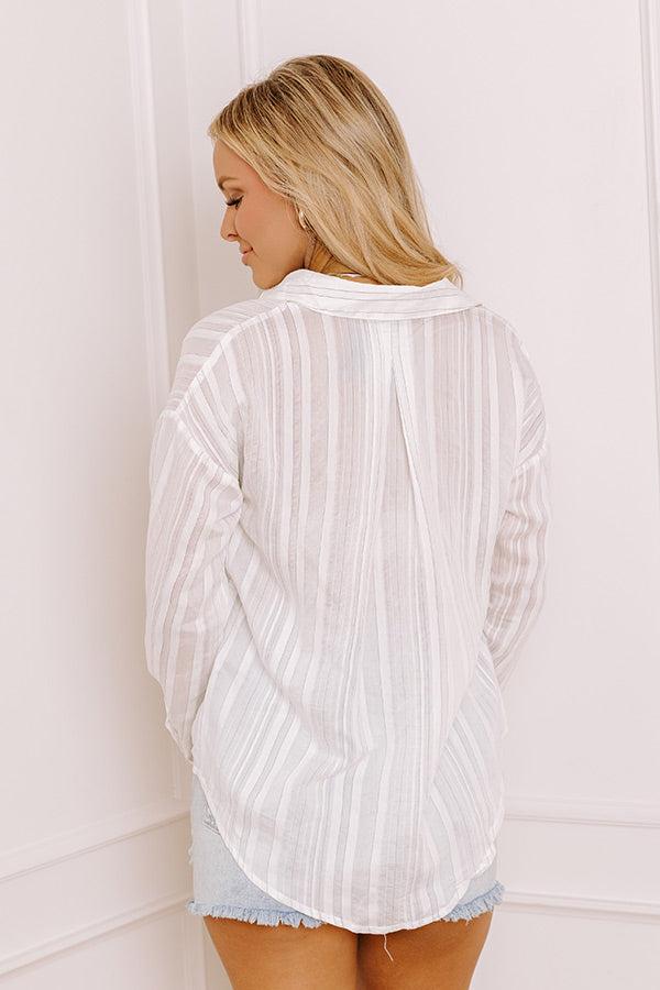 Social Club Chic Stripe Button Up in White Product Image