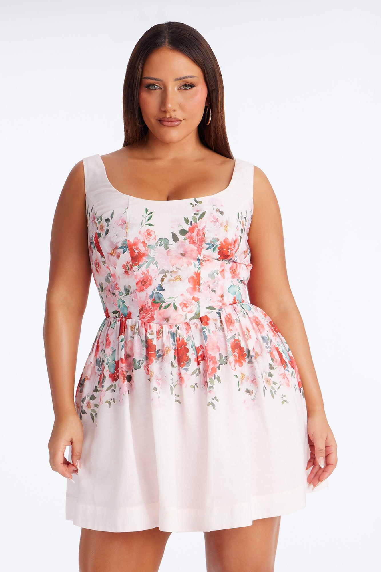 Lyra Floral Linen Mini Dress - Pink Female Product Image