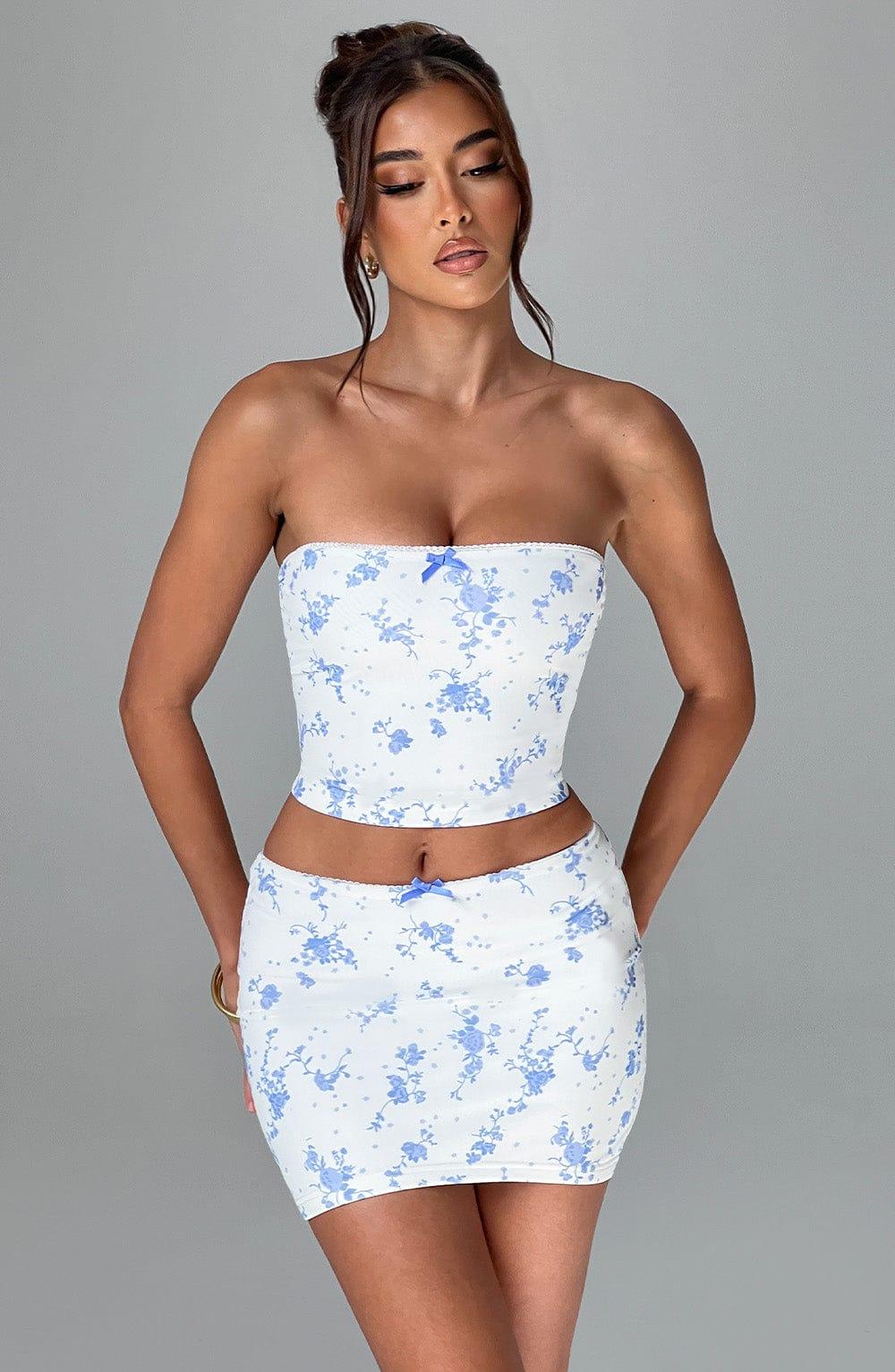 Esmeralda Mini Skirt - Blue Ditsy Print Product Image