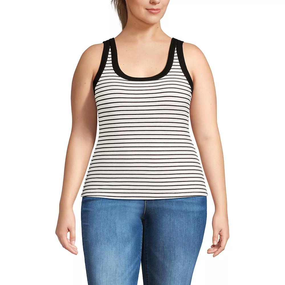 Plus Size Lands' End Drapey Rib Fitted Tank Top, Women's, Size: 3XL, Ivory Black Stripe Product Image
