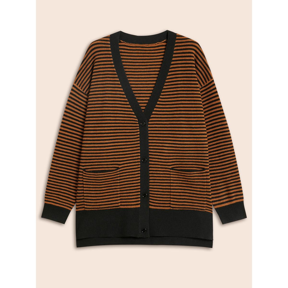 Plus Size Halloween Striped Ribbed Cardigan OrangeRed Women Casual Loose Long Sleeve Everyday Cardigans BloomChic 12/L Product Image