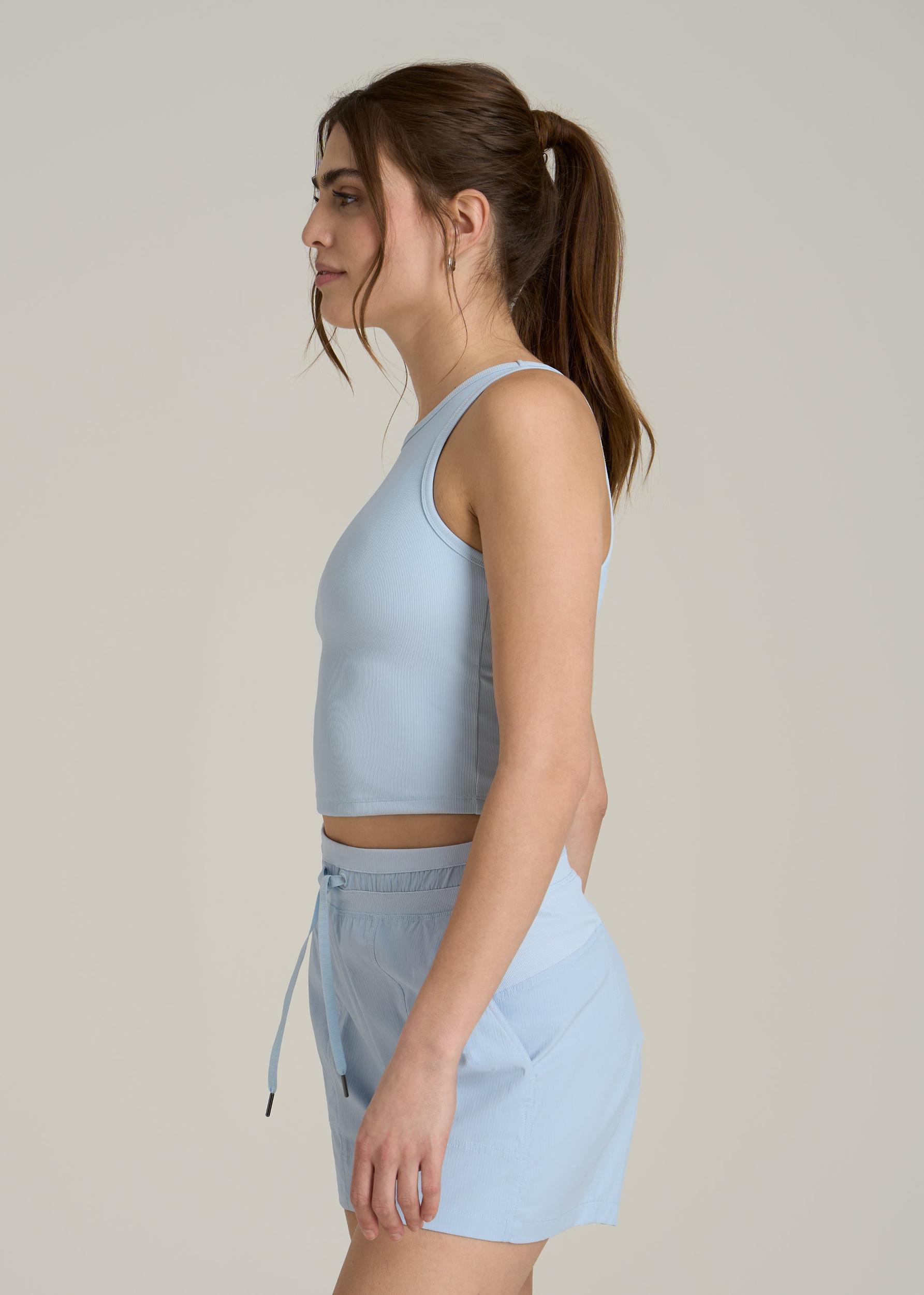 Cropped Ribbed Tank Top for Tall Women in Ice Blue Female Product Image