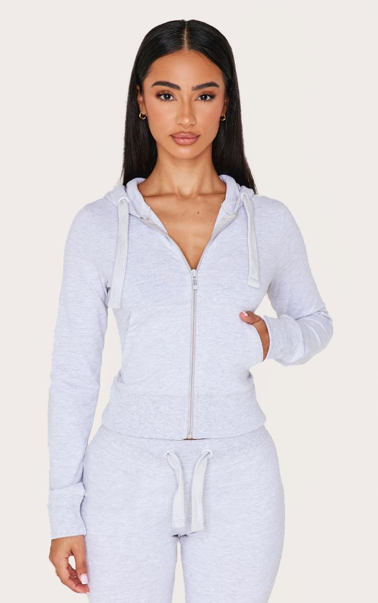 Petite Grey Marl Zip Up Fitted Track Top Product Image